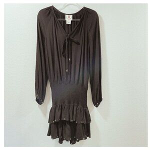 MUCHE et MUCHETTE "Joker" Grommet Trim Shirr Drop Waist Mini Dress Black Size OS